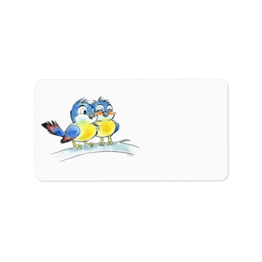 かわいい青い鳥の色鉛筆アート ラベル (正面)