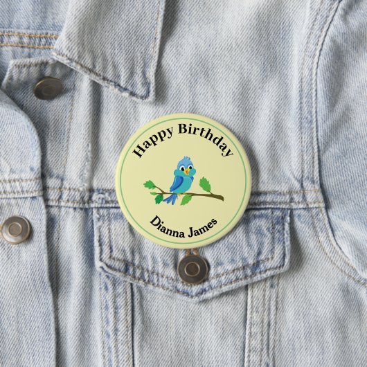 かわいい青い鳥の誕生日ラウンドピンバッジ 缶バッジ (インサイチュ)