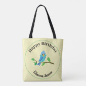 かわいい青い鳥の誕生日名前デザイン トートバッグ (裏面)