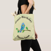 かわいい青い鳥の誕生日名前デザイン トートバッグ (クローズアップ)