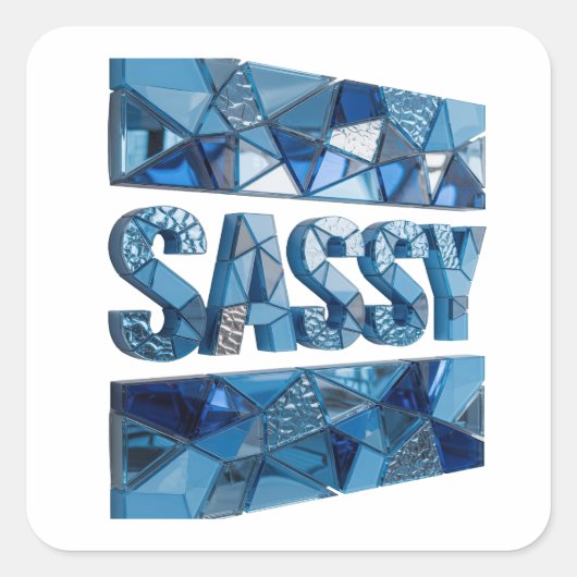 かわいい青いSASSYスクエアステッカー スクエアシール (正面)