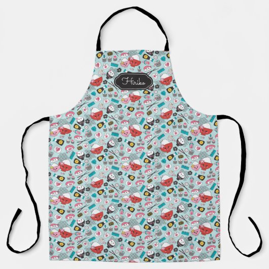 かわいい青すし柄 エプロン (正面)