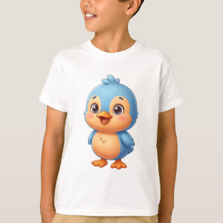 かわいい青とオレンジのキャルトゥーン赤ちゃん鳥マスコットキャラ Tシャツ
