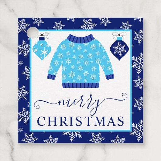 かわいい青とグレーのクリスマスジャンパー フェイバータグ (正面)