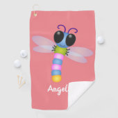 かわいい青とピンクのトンボ漫画イラストレーション ゴルフタオル (インサイチュ)