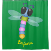 かわいい青とピンクのトンボ漫画イラストレーション シャワーカーテン (正面)