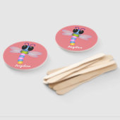 かわいい青とピンクのトンボ漫画イラストレーション ハンドファン (組立なし)