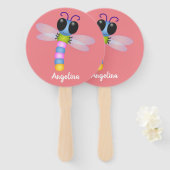 かわいい青とピンクのトンボ漫画イラストレーション ハンドファン (正面&裏面)