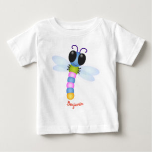 かわいい青とピンクのトンボ漫画イラストレーション ベビーTシャツ