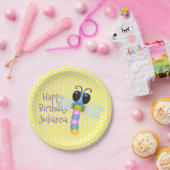 かわいい青とピンクのトンボ漫画イラストレーション ペーパープレート (パーティー)