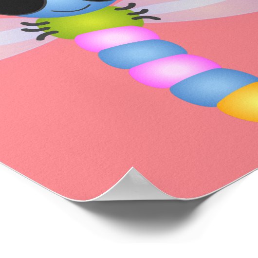 かわいい青とピンクのトンボ漫画イラストレーション ポスター (角)