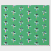 かわいい青とピンクのトンボ漫画イラストレーション ラッピングペーパー (フラット)