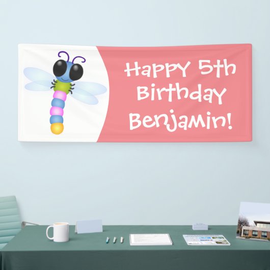 かわいい青とピンクのトンボ漫画イラストレーション 横断幕 (トレードショー)