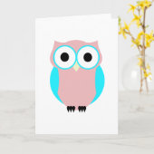 かわいい青とピンクのフクロウサンキューカード カード (黄色い花)
