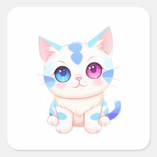 かわいい青とピンクの目をした猫 スクエアシール