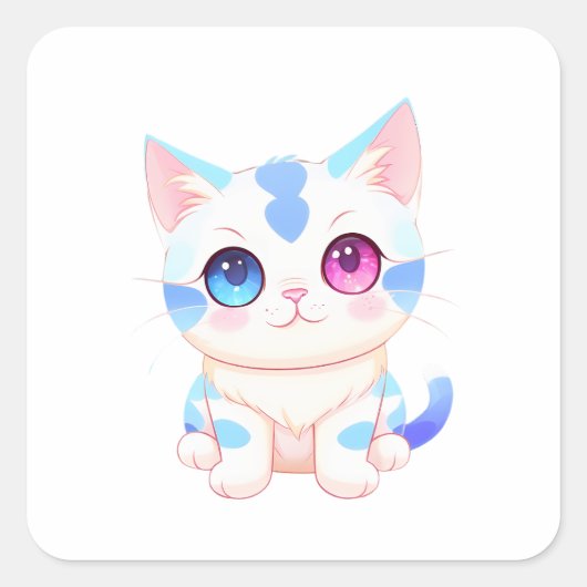 かわいい青とピンクの目をした猫 スクエアシール (正面)