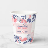 かわいい青とピンクの花植物性の赤ちゃんシャワー 紙コップ (正面)
