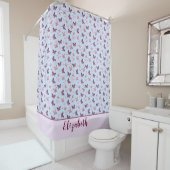 かわいい青とピンクの蝶の名前カスタム付き シャワーカーテン (インサイチュ)