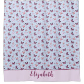 かわいい青とピンクの蝶の名前カスタム付き シャワーカーテン (正面)