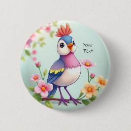 かわいい青とピンクの鳥の花のボタン 缶バッジ