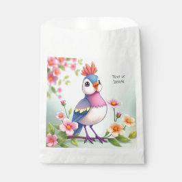 かわいい青とピンクの鳥の花柄ギフトバッグ フェイバーバッグ