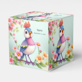 かわいい青とピンクの鳥の花柄ギフトボックス フェイバーボックス