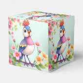 かわいい青とピンクの鳥の花柄ギフトボックス フェイバーボックス (裏面サイド)