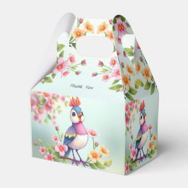 かわいい青とピンクの鳥の花柄ギフトボックス フェイバーボックス
