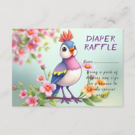 かわいい青とピンクの鳥の花柄 ベビーシャワー エンクロージャーカード
