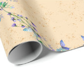 かわいい青と淡い茶色の花 ラッピングペーパー (ロールコーナー)