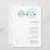 かわいい青と灰色の惑星赤ちゃん女の子シャワー 招待状 (正面)