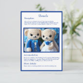 かわいい青と白のクロシェ結婚トのカップル エンクロージャーカード (スタンド正面)