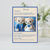 かわいい青と白のクロシェ結婚トのカップル エンクロージャーカード (スタンド正面)