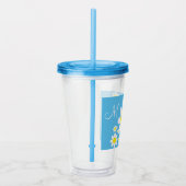 かわいい青と白のデイジーフローラ名前をカスタムする アクリルタンブラー (右)