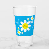 かわいい青と白のデイジーフローラ名前をカスタムする タンブラーグラス (正面)