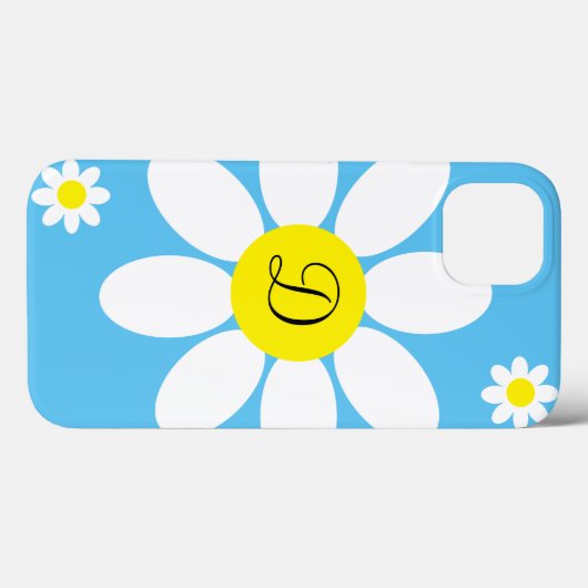 かわいい青と白のデイジーフローラ独身のイニシャル Case-Mate iPhoneケース (裏面 (横))