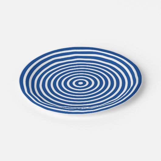 かわいい青と白の円ストライプ形のモダン模様 ペーパープレート (アングル)