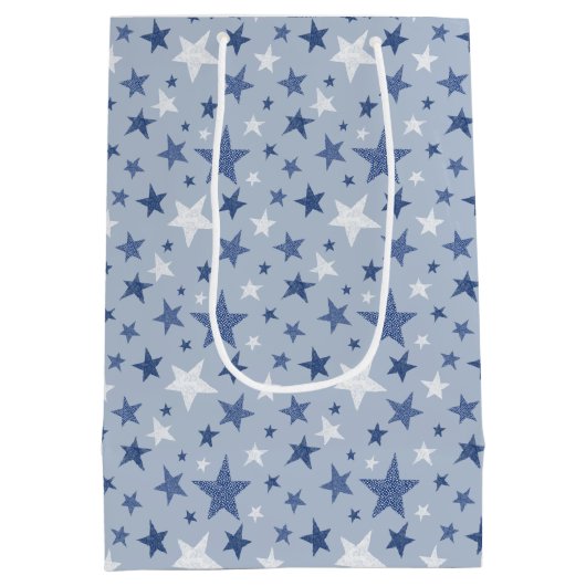 かわいい青と白の冬の星 ミディアムペーパーバッグ (裏面)