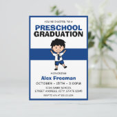 かわいい青と白の男子 幼稚園 卒園式 招待状 (スタンド正面)