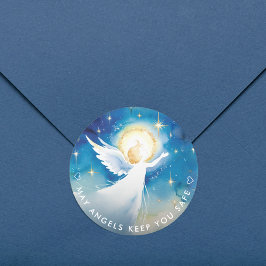 かわいい青と白ガーディアンエンジェルの水色 ラウンドシール