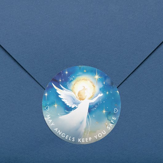 かわいい青と白ガーディアンエンジェルの水色 ラウンドシール