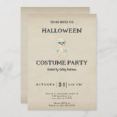 かわいい青と白ミイラヴィンテージハロウィーン 招待状 (正面/裏面)