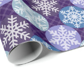 かわいい青と紫の雪の結晶クリスマスパターン ラッピングペーパー (ロールコーナー)
