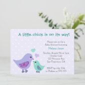 かわいい青と紫の鳥の赤ちゃんシャワーの招待 招待状 (スタンド正面)