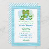 かわいい青と緑のカエル赤ちゃんシャワー 招待状 (正面/裏面)