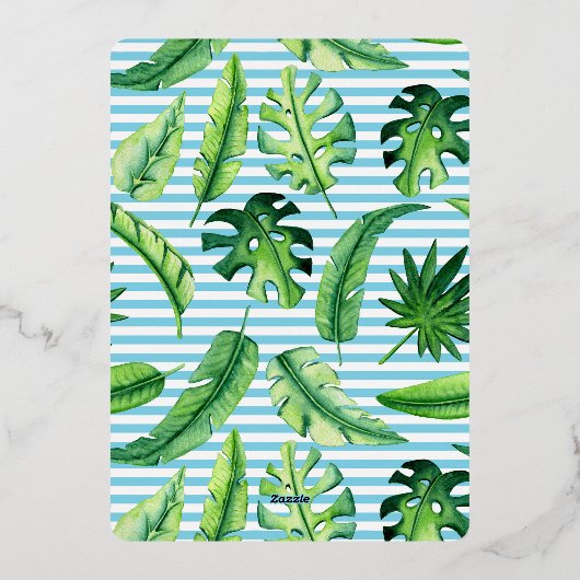 かわいい青と緑の熱帯熱ねえ赤ちゃんシャワー 箔招待状 (裏面)