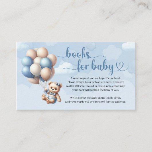 かわいい青と茶色のクマのバルーンベビー用の本 エンクロージャーカード (正面)