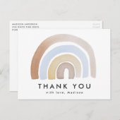 かわいい青と茶色の水色レインボーありがとう ポストカード (正面/裏面)