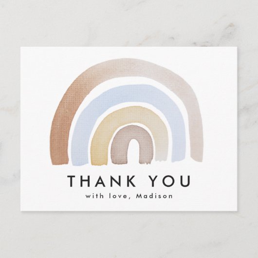 かわいい青と茶色の水色レインボーありがとう ポストカード (正面)