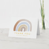 かわいい青と茶色の水色レインボーありがとう 箔グリーティングカード (正面)
